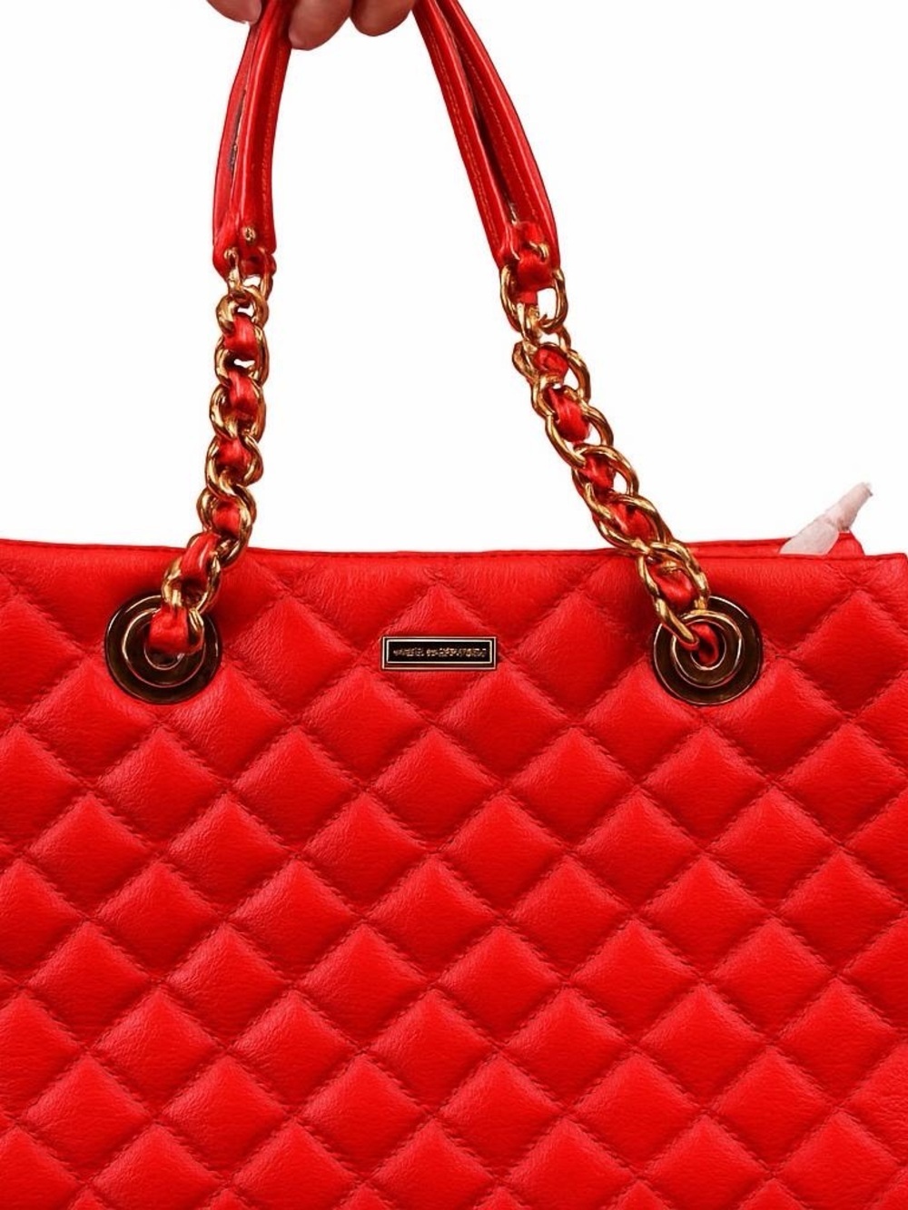 Kate Spade Quilted Red Tote Bag with Gold Chain Handles